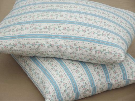 photo of vintage feather pillows w/ cottage flowered stripe cotton ticking fabric #2