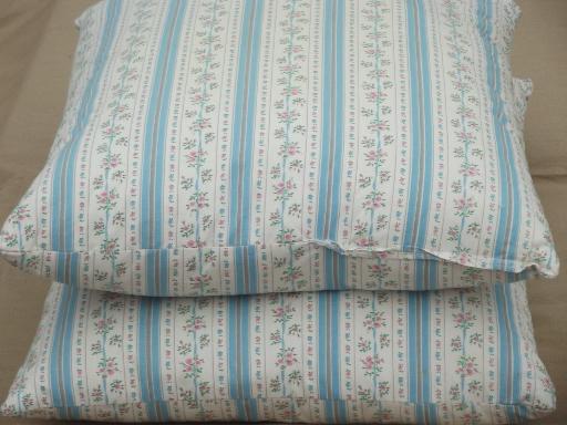 photo of vintage feather pillows w/ cottage flowered stripe cotton ticking fabric #4