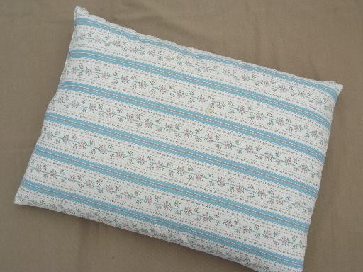 photo of vintage feather pillows w/ cottage flowered stripe cotton ticking fabric #5