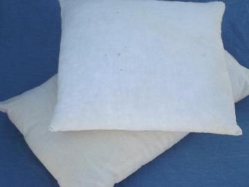 catalog photo of vintage feather pillows in primitive old cotton grain sack fabric 