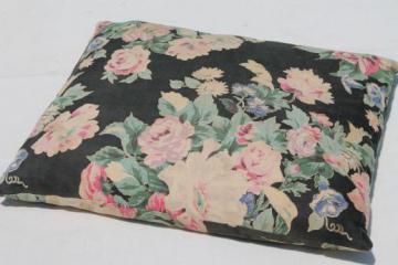 catalog photo of vintage feather pillows w/ lovely shabby old floral cotton fabric cover