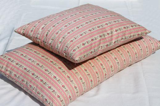 photo of vintage feather pillows w/ shabby flowered stripe cotton ticking fabric #1