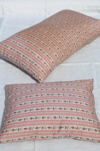 photo of vintage feather pillows w/ shabby flowered stripe cotton ticking fabric #2