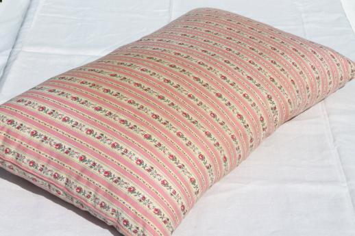 photo of vintage feather pillows w/ shabby flowered stripe cotton ticking fabric #5