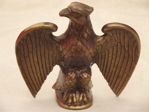 photo of vintage federal eagle flag holder, old cast metal spelter bronze statue #1