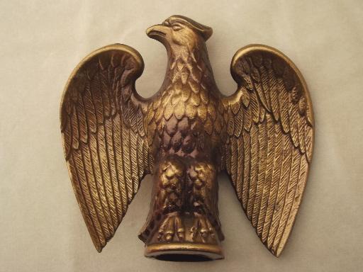 photo of vintage federal eagle flag holder, old cast metal spelter bronze statue #3