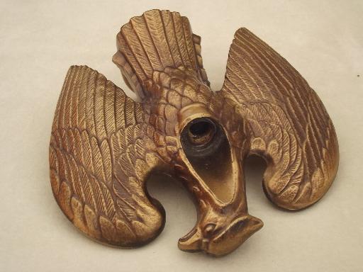 photo of vintage federal eagle flag holder, old cast metal spelter bronze statue #5