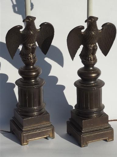 photo of vintage federal eagle table lamps, cast metal w/ antique brass finish #1