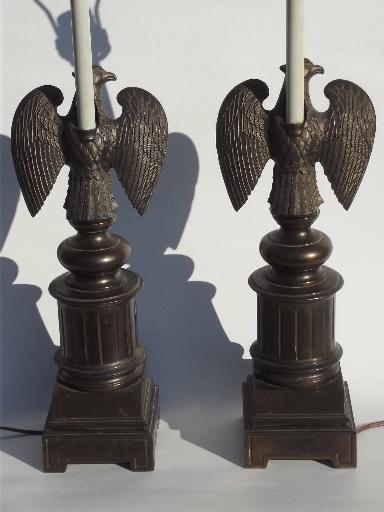 photo of vintage federal eagle table lamps, cast metal w/ antique brass finish #3