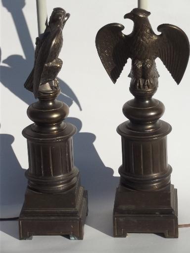 photo of vintage federal eagle table lamps, cast metal w/ antique brass finish #4