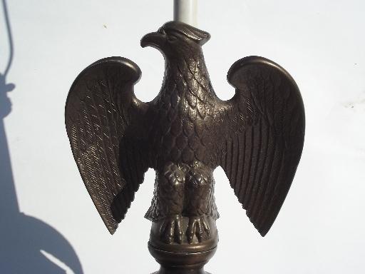 photo of vintage federal eagle table lamps, cast metal w/ antique brass finish #7