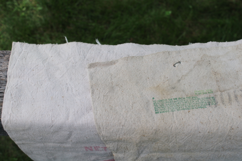 photo of vintage feed sack cotton fabric bags from farm seed, red & green Ranger alfalfa ad graphics #2
