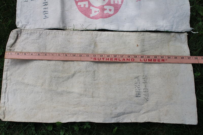 photo of vintage feed sack cotton fabric bags from farm seed, red & green Ranger alfalfa ad graphics #7