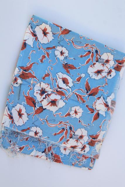 photo of vintage feed sack fabric, 1930s 1940s floral print morning glory flowers #4
