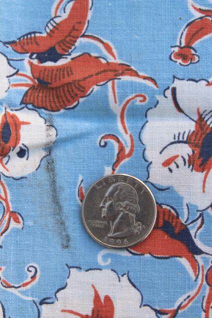 photo of vintage feed sack fabric, 1930s 1940s floral print morning glory flowers #5