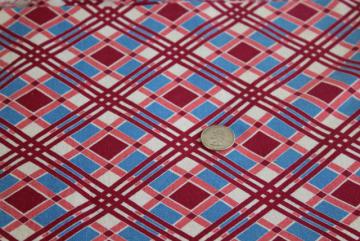 catalog photo of vintage feed sack fabric, plaid print cotton lot of matching feedsacks for quilting / sewing