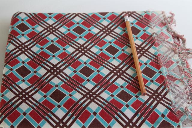 photo of vintage feed sack fabric, plaid print cotton lot of matching feedsacks for quilting / sewing #2