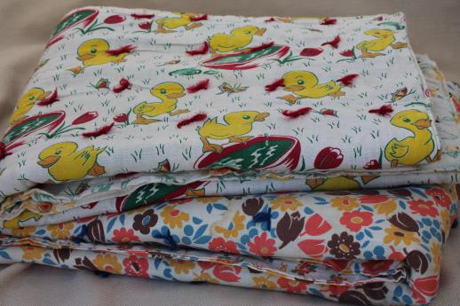 photo of vintage feed sack fabric tied quilts, baby comforters w/ cute cotton prints #1