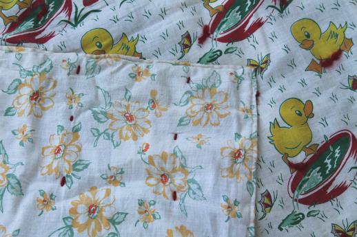 photo of vintage feed sack fabric tied quilts, baby comforters w/ cute cotton prints #6