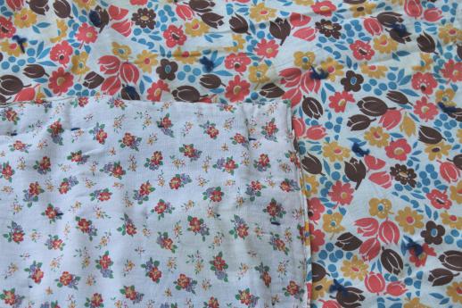 photo of vintage feed sack fabric tied quilts, baby comforters w/ cute cotton prints #11