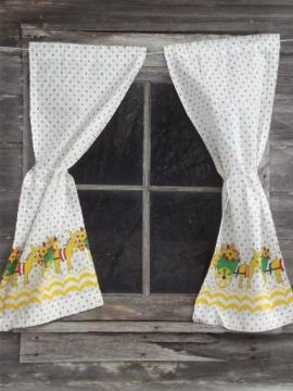 catalog photo of vintage feed sack kitchen curtains, donkey flower cart  print cotton fabric