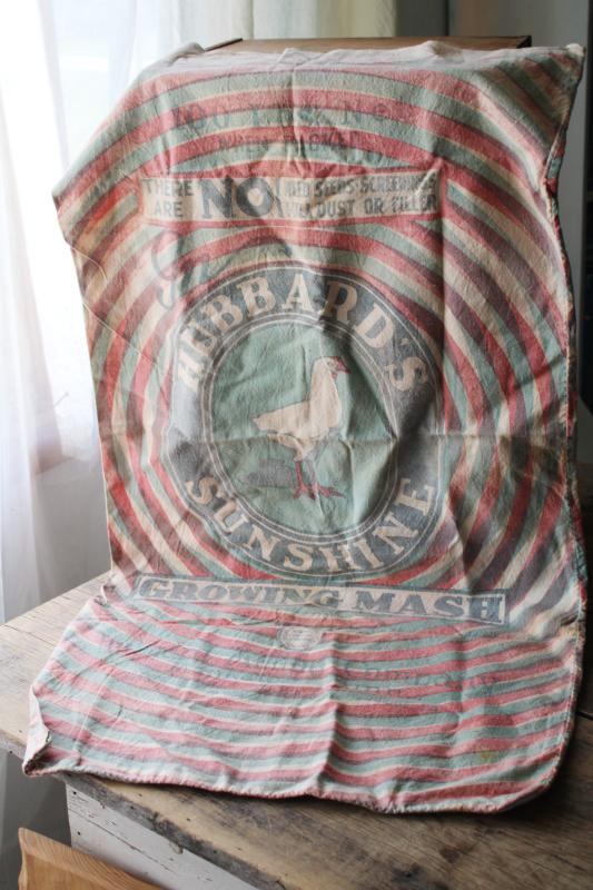 photo of vintage feedsack, authentic farm feed chicken mash grain sack w/ rooster graphics #1