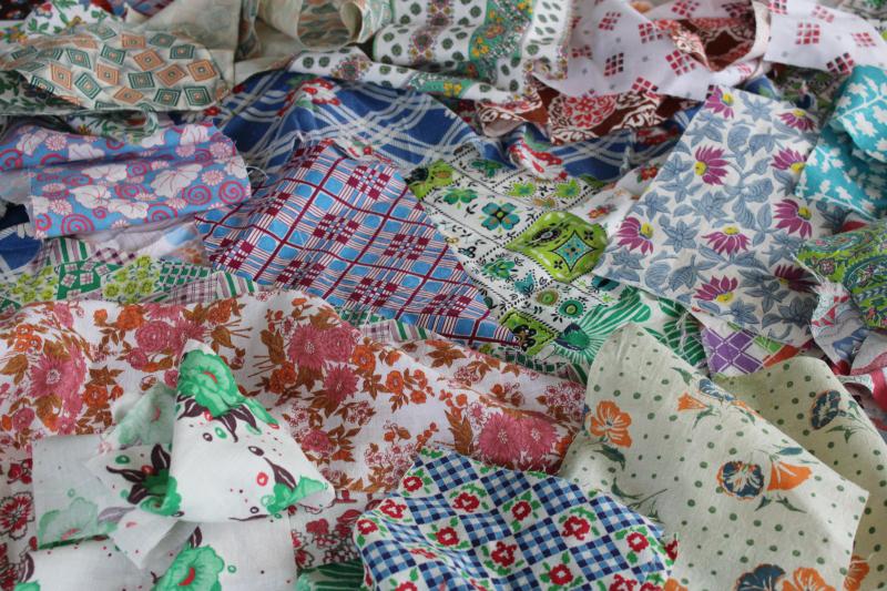 photo of vintage feedsack fabric lot, scrap quilting material, prints in all colors #1