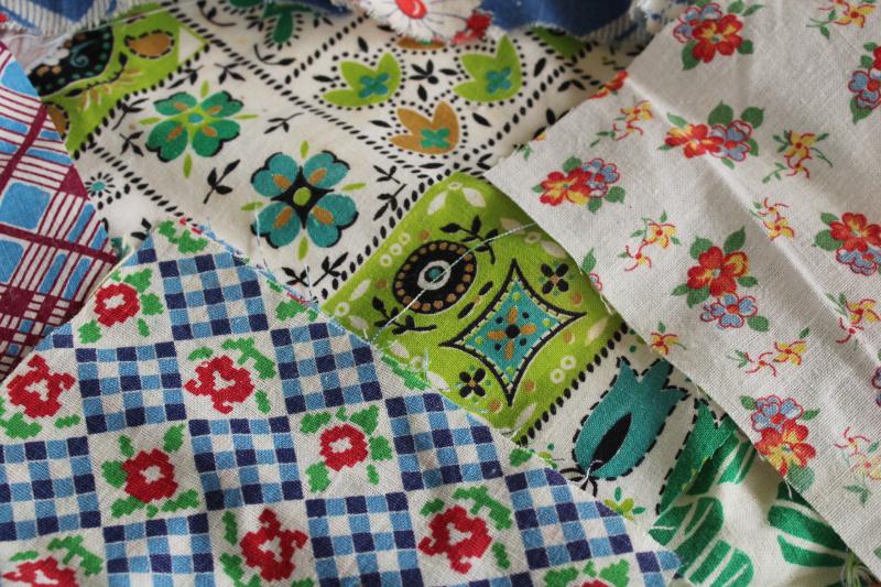 photo of vintage feedsack fabric lot, scrap quilting material, prints in all colors #2