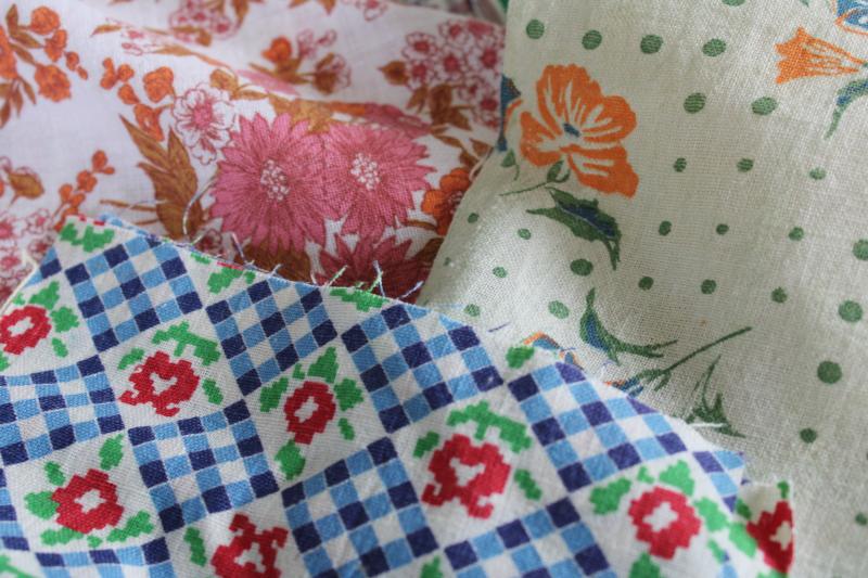 photo of vintage feedsack fabric lot, scrap quilting material, prints in all colors #4