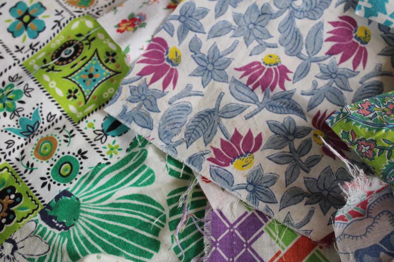 photo of vintage feedsack fabric lot, scrap quilting material, prints in all colors #6