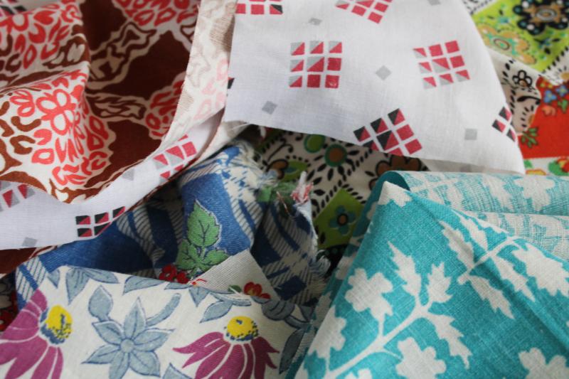 photo of vintage feedsack fabric lot, scrap quilting material, prints in all colors #7