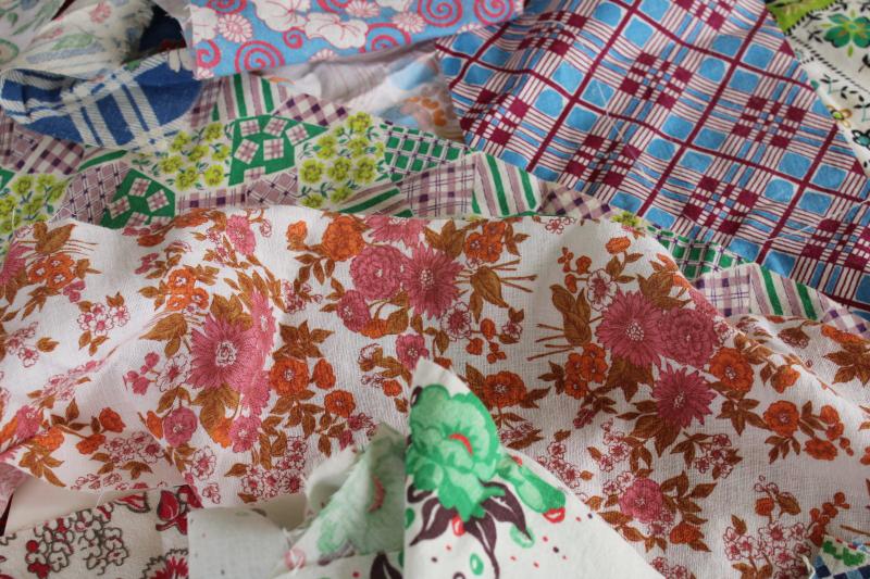 photo of vintage feedsack fabric lot, scrap quilting material, prints in all colors #11