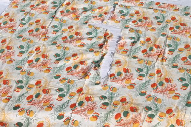 photo of vintage feedsack fabric, shades of orange print cotton florals collection mixed prints #3