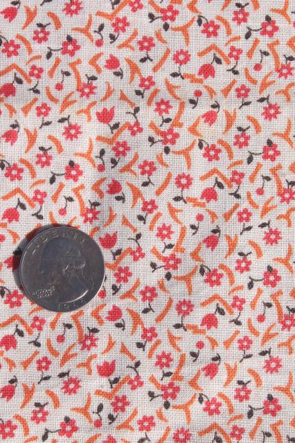 photo of vintage feedsack fabric, shades of orange print cotton florals collection mixed prints #4