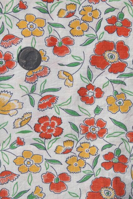 photo of vintage feedsack fabric, shades of orange print cotton florals collection mixed prints #7