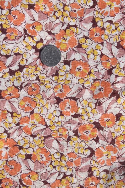 photo of vintage feedsack fabric, shades of orange print cotton florals collection mixed prints #11