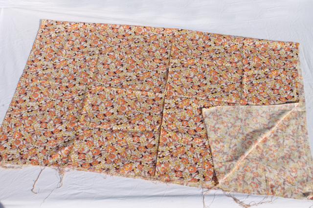 photo of vintage feedsack fabric, shades of orange print cotton florals collection mixed prints #12