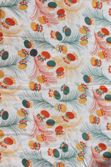 photo of vintage feedsack fabric, shades of orange print cotton florals collection mixed prints #13