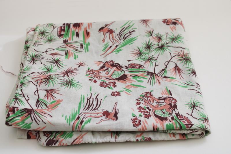 photo of vintage feedsack w/ original stitching, cotton print fabric tropical paradise Hawaii or Tahiti? #4