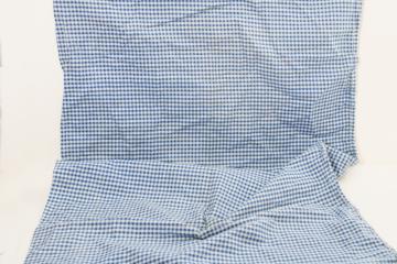 catalog photo of vintage feedsack w/ original stitching, dorothy blue & white gingham print fabric