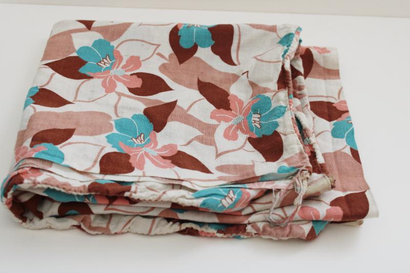 photo of vintage feedsack w/ original stitching, tropical flowers hawaiian print fabric #6