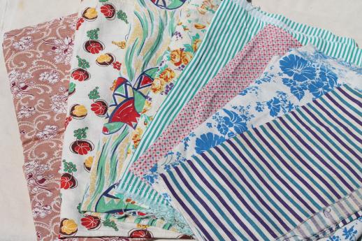 photo of vintage feedsack prints, cotton print feed sack quilt fabric pieces lot #1