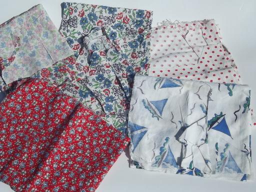 photo of vintage feedsack prints, cotton print feed sack quilt fabric pieces lot  #7