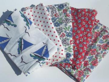 catalog photo of vintage feedsack prints, cotton print feed sack quilt fabric pieces lot 