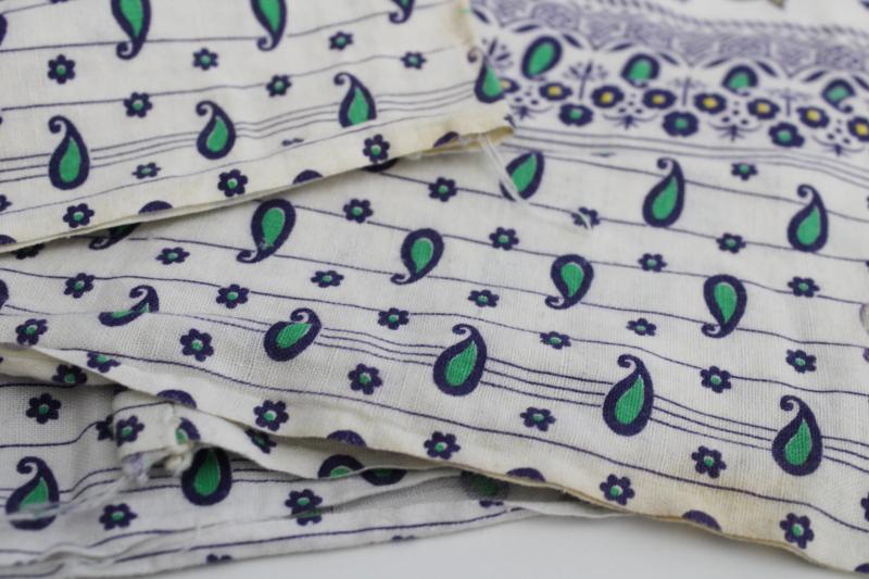 photo of vintage feedsacks lot, whole sacks paisley border print cotton fabric grain bags #5