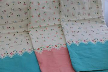 catalog photo of vintage feedsacks lot, whole sacks pillowcases border print cotton fabric grain bags