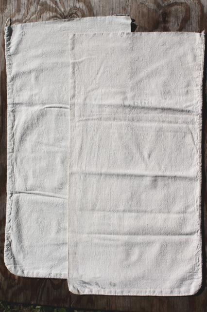 photo of vintage feedsacks w/ old farm advertising graphics, homespun type cotton fabric grain seed sacks #10
