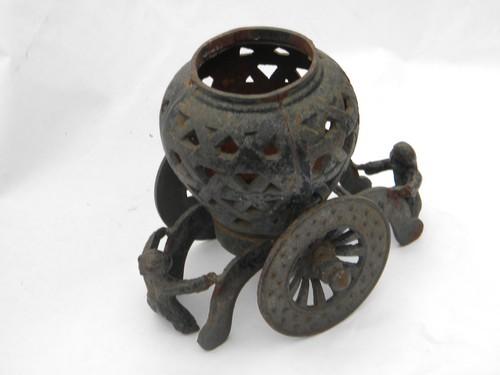 photo of vintage figural cast iron garden candle light/incense burner, old paint #1