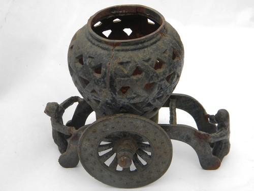 photo of vintage figural cast iron garden candle light/incense burner, old paint #2