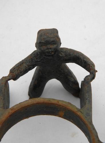 photo of vintage figural cast iron garden candle light/incense burner, old paint #4